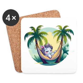 Sleeping unicorn in palm tree paradise - Coasters (set of 4) - white - Front