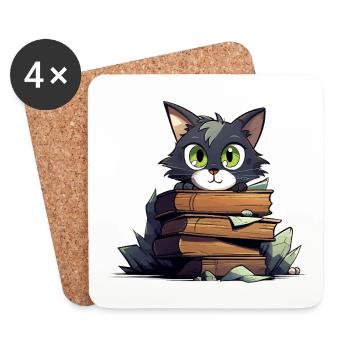 Cat Book Stack - Coasters (set of 4) - white - Front