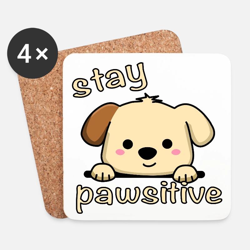 Stay Pawsitive - Untersetzer (4er-Set) - Weiß