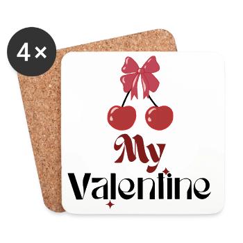 Mon nœud cerise de la Saint-Valentin - Dessous de verre (lot de 4) - blanc - Devant