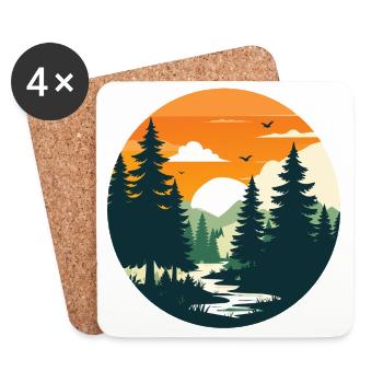 Sonnenuntergang im Wald Landschaft Panorama - Untersetzer (4er-Set) - Weiß - Vorne