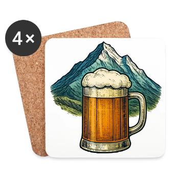 Mountain beer motif with mountains - Coasters (set of 4) - white - Front