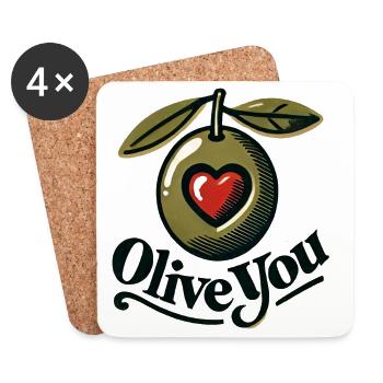 Olive You Heart Retro Emblem - Coasters (set of 4) - white - Front