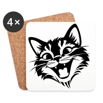Lachende Katze | Lustiges Katzen T-Shir - Untersetzer (4er-Set) - Weiß - Vorne