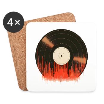 Retro Vinyl Record with Sound Waves - Coasters (set of 4) - white - Front