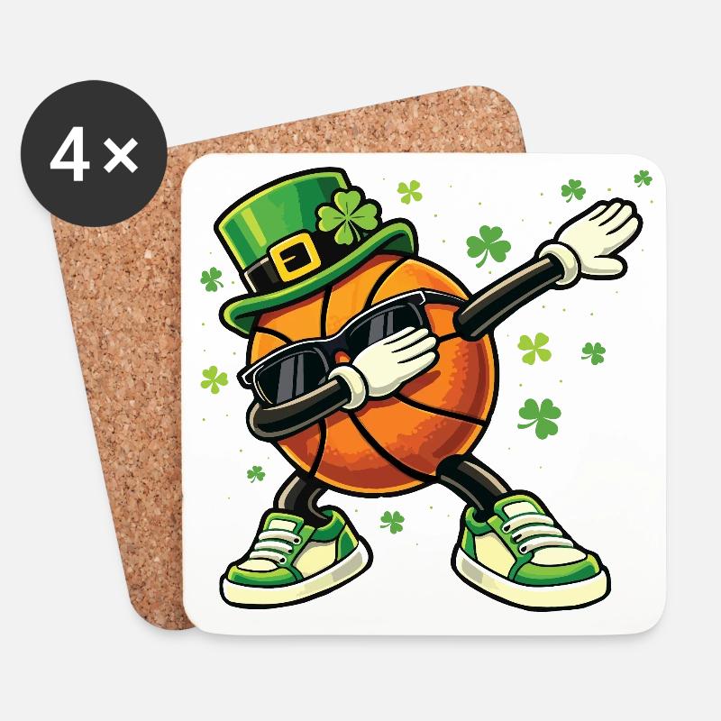 Basketball-Leprechaun St. Patrick's St. Paddys - Untersetzer (4er-Set) - Weiß
