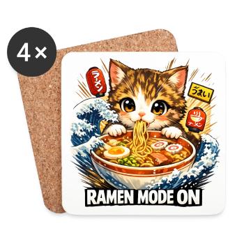 Ramen Nouilles, Amoureux des Chats, Kats Kawaii Rétro - Dessous de verre (lot de 4) - blanc - Devant