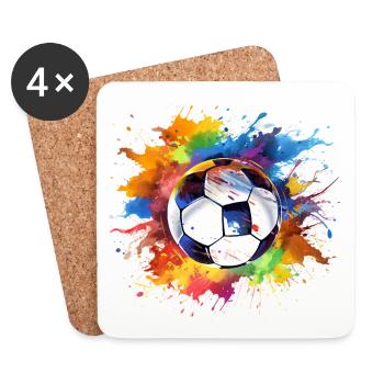 Ballon de football aquarelle - Dessous de verre (lot de 4) - blanc - Devant