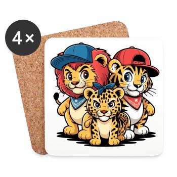 Löwe Tiger Leopard Freunde – Lustiges Tiermotiv - Untersetzer (4er-Set) - Weiß - Vorne