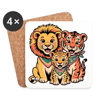 Löwe Tiger Leopard Freunde – Lustiges Tiermotiv - Untersetzer (4er-Set) - Weiß - Vorne