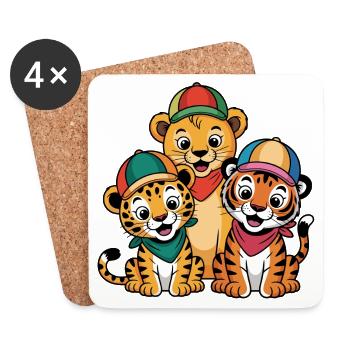 Löwe Tiger Leopard Freunde – Lustiges Tiermotiv - Untersetzer (4er-Set) - Weiß - Vorne
