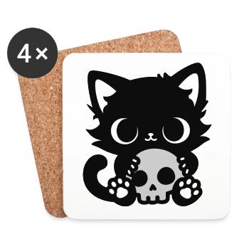 Chat mignon effrayant avec un crâne | Motif d’Halloween - Dessous de verre (lot de 4) - blanc - Devant