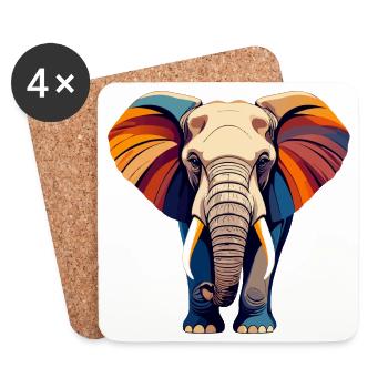 Motif graphique vectoriel coloré de gros éléphant coloré - Dessous de verre (lot de 4) - blanc - Devant