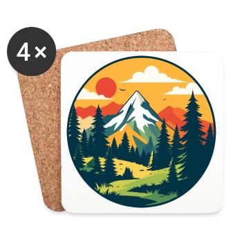 Forest Mountains Nature Hiking Mountaineering Motif - Coasters (set of 4) - white - Front