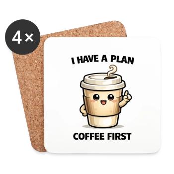 Kaffee zuerst – Mein Plan - Untersetzer (4er-Set) - Weiß - Vorne