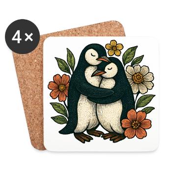 Umarmte Pinguine im Blumenvorhang - Untersetzer (4er-Set) - Weiß - Vorne