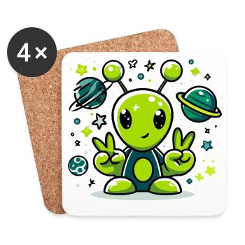 Green alien in space fun - Coasters (set of 4) - white - Front