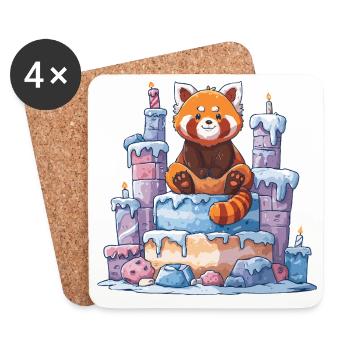 Roter Panda auf Eis-Torte - Coasters (set of 4) - white - Front