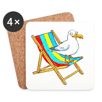 Seemöwe auf buntem Strandstuhl - Untersetzer (4er-Set) - Weiß - Vorne