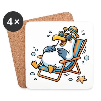 Relaxed seagull on the beach - Coasters (set of 4) - white - Front