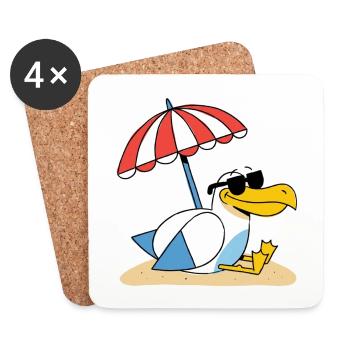 Sunny Beach Seagull with Umbrella - Coasters (set of 4) - white - Front