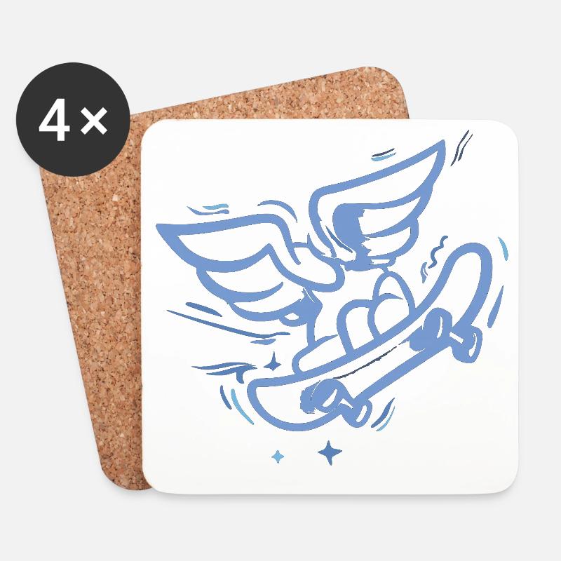 Flügel-Skateboard Herz Blau - Untersetzer (4er-Set) - Weiß