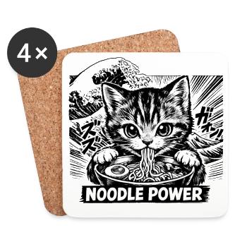 cat ramen - Coasters (set of 4) - white - Front