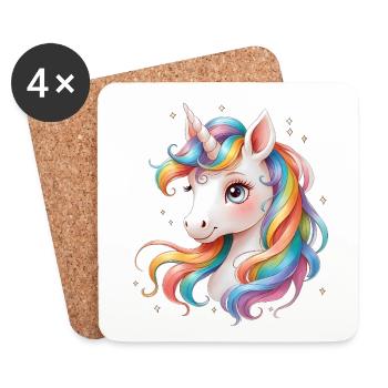Regenbogen Einhorn - Cute Rainbow Unicorn - Untersetzer (4er-Set) - Weiß - Vorne