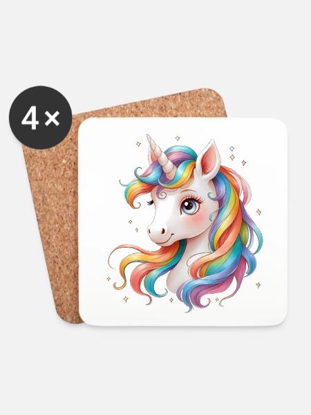 Regenbogen Einhorn - Cute Rainbow Unicorn - Untersetzer (4er-Set) - Weiß