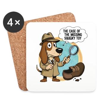 Detective Dog and Missing Toy - Coasters (set of 4) - white - Front