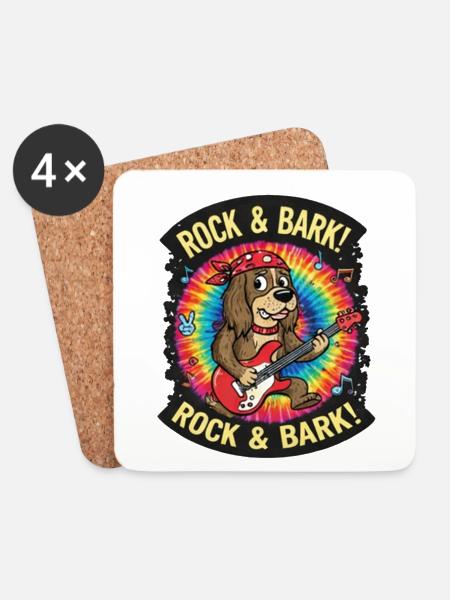 Rock & Bark Tie-Dye Guitar Dog - Coasters (set of 4) - white