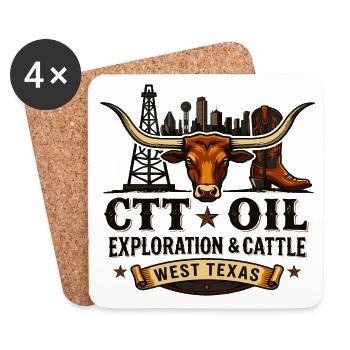 Longhorn West Texas Vintage CTT Oil Exploration  - Dessous de verre (lot de 4) - blanc - Devant