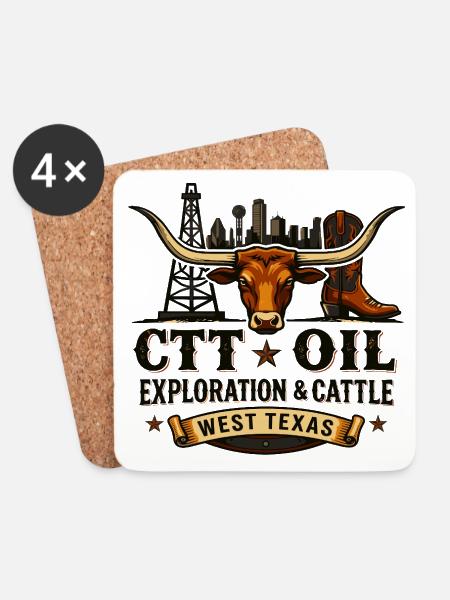 Longhorn West Texas Vintage CTT Oil Exploration - Coasters (set of 4) - white