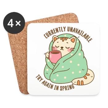 Kitten in a Blanket with a Cup of Cocoa - Coasters (set of 4) - white - Front
