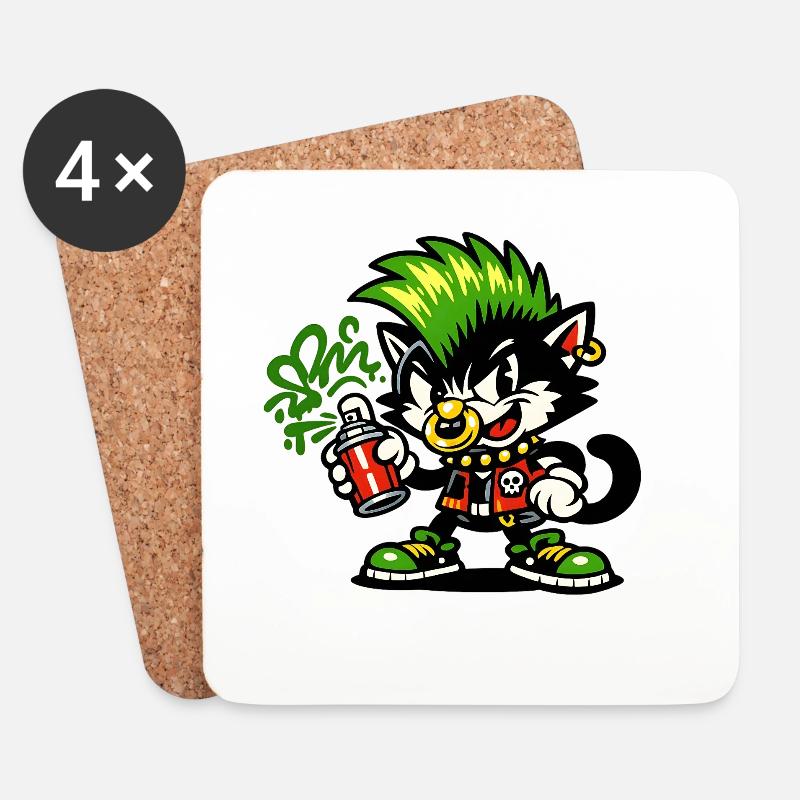 Punk-Katz Graffiti Sprayer - Untersetzer (4er-Set) - Weiß