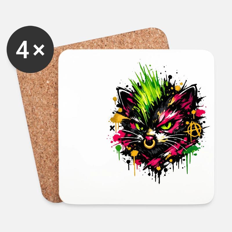 Neon Cat Graffiti Splatter - Untersetzer (4er-Set) - Weiß