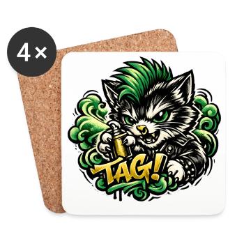 Aggressive Cat Graffiti - Coasters (set of 4) - white - Front