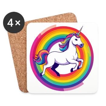 Regenbogen Unicorn Einhorn springt Kreis Motiv - Untersetzer (4er-Set) - Weiß - Vorne