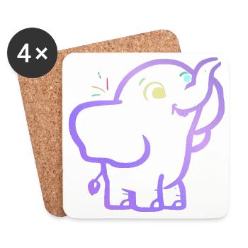 Éléphant outline violet joyeux - Dessous de verre (lot de 4) - blanc - Devant