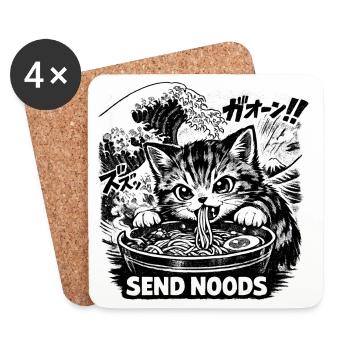 Katze isst Ramen Nudeln Poster - Untersetzer (4er-Set) - Weiß - Vorne
