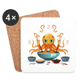 Kleiner Tentakel in Ramen-Suppe - Untersetzer (4er-Set) - Weiß - Vorne