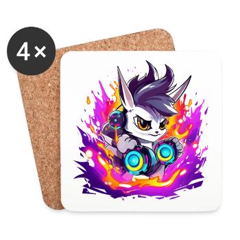Lapin DJ néon avec des couleurs de flamme - Dessous de verre (lot de 4) - blanc - Devant