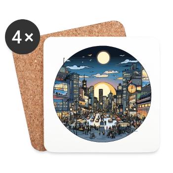 Circulation légère en soirée en ville - Dessous de verre (lot de 4) - blanc - Devant
