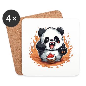 Panda Fire Cupcake Cartoon - Coasters (set of 4) - white - Front