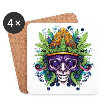 Psychedelic skull with leaf crown - Coasters (set of 4) - white - Front