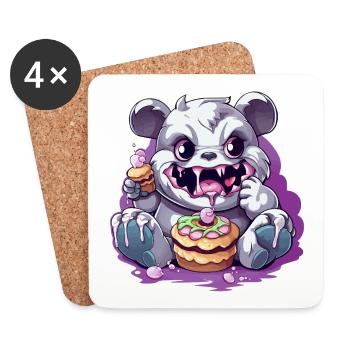 Cute panda monster with candy - Coasters (set of 4) - white - Front