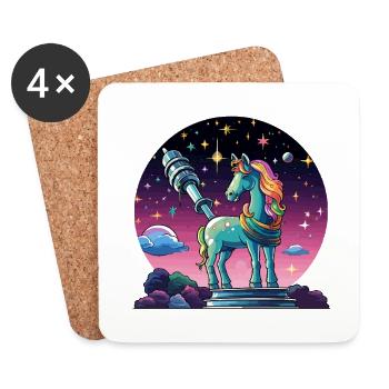 Sternen-Unicorn mit Teleskop - Untersetzer (4er-Set) - Weiß - Vorne