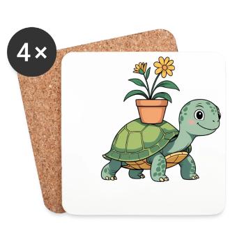 Petite tortue avec pot - Dessous de verre (lot de 4) - blanc - Devant