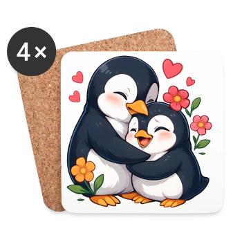 Duo Cœur de Pingouin Câlin - Dessous de verre (lot de 4) - blanc - Devant