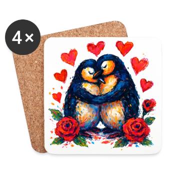 Watercolor Penguins of Love - Coasters (set of 4) - white - Front